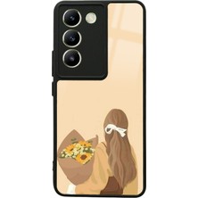 S-Case Vivo V30 Lite Çiçekli Kız Tasarımlı Glossy Telefon Kılıfı