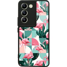 S-Case Vivo V30 Lite Retro Flamingo Duvar Kağıdı Tasarımlı Glossy Telefon Kılıfı
