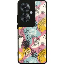 S-Case Oppo Reno 11F 5g Retro Çizgi Çiçek Tasarımlı Glossy Telefon Kılıfı