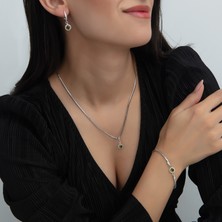 Usho Jewelry 925 Ayar Gümüş Pırlanta Modeli Italyan Zincir Yuvarlak Takım, Kadın Takım