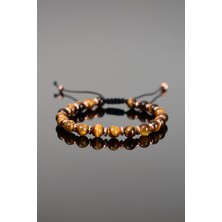 Kaplan Gözü Doğal Taş Makrome Örme Bileklik Küre Kesim