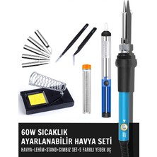 Solinpatech ST-60 60W Sıcaklık Ayarlanabilir Havya,Havya Standı,Lehim Pompası,Lehim Tüpü,Cımbız Set,Yedek Uç