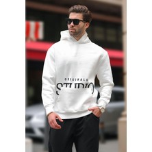 Ekru Kapüşonlu Baskılı Cep Detaylı Sweatshirt E7076