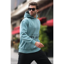 Mavi Kapüşonlu Baskılı Cep Detaylı Sweatshirt E7076