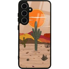 S-Case Samsung S24 Fe Retro Kaktüs Güneş Tasarımlı Glossy Telefon Kılıfı