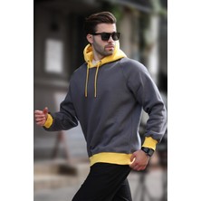 Füme Renk Bloklu Kapüşonlu Sweatshirt 7073