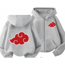 Kids Face Özel Tasarım Kapüşonlu Tam Fermuarlı Anime Bulut Göğüs Sırt Baskılı Kışlık Erkek Çocuk Sweatshırt