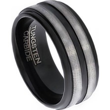 Erkek Gümüş Ikili Çizgi Model Siyah Renk Tungsten Yüzük