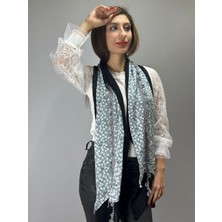 Gönülden Tasarım Çiçekli Şifon ve Triko Ikili Kadın Oyalı Fular Şal  200X25 cm