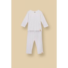 Zuzunga Basic Fitilli İnterlok Kumaş %100 Pamuk 1-5 Yaş Beyaz Bebek Pijama Takımı