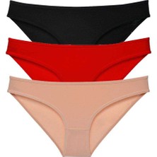 Royaleks 3 Adet Süper Eko Set Likralı Kadın Slip Külot Siyah Kırmızı Ten