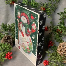 Uretti - Funda 1603 El Yapımı Kardan Adam Figürü Ahşap Yılbaşı Panosu - 20 x 28 cm
