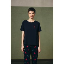 Kadın Pamuklu Kısa Kollu Pijama Üstü