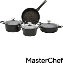 Master Chef 7 Parça Döküm Çizgili Tencere Seti - Dayanıklı Yanmaz ve Yapışmaz - Eşit Isı Dağılımı