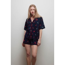 Kadın Pamuklu Kısa Kollu Gömlek Pijama Üstü