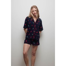 Kadın Pamuklu Kısa Kollu Gömlek Pijama Üstü