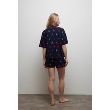 Kadın Pamuklu Kısa Kollu Gömlek Pijama Üstü