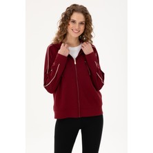 U.S. Polo Assn. Kadın Bordo Kapüşonlu Fermuarlı Sweatshirt 50297354-VR014