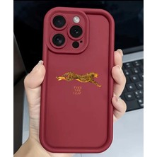 The Margi iPhone 12 Bordo Leopar Desenli Yumuşak Silikon Kamera Korumalı Telefon Kılıfı