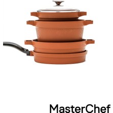 Master Chef 7 Parça Döküm Çizgili Tencere Seti - Dayanıklı Yanmaz ve Yapışmaz - Eşit Isı