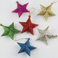 6'lı Simli Yıldız Figürlü Yılbaşı Ağaç Süsü