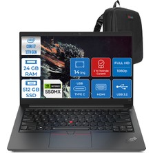 Thinkpad E14 G4 Intel Core I7-1255U 24GB 512GB SSD 2GB/MX550 14" IPS Fhd Windows 11 Home Taşınabilir Bilgisayar 21E3S0S60H03 + Zettaçanta