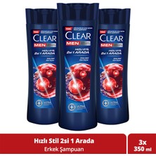 Clear Men Kepeğe Karşı Etkili Şampuan Hızlı Stil 2'si 1 Arada Kolay Şekil Alan Saçlar 350 ml x3