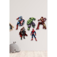 Kapbirhediye Marvel Avengers Hulk- Ironman- Captain America -Thor- Örümcek Adam Duvar Ahşap Süsü