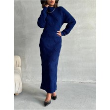 Nosia Fashion Kadın Kalp Desenli Uzun Pamuklu Triko Elbise