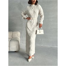Nosia Fashion Kadın Kalp Desenli Uzun Pamuklu Triko Elbise