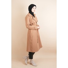 Bayan Kaşe Winter Koleksiyon Düğmeli Tesettür Kaşe Camel