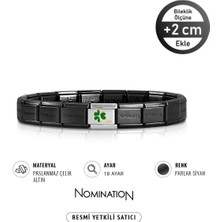 Nomination Italy Composable 18 Ayar Altın Saplı Yonca ve Çelik Bileklik Parlak Siyah