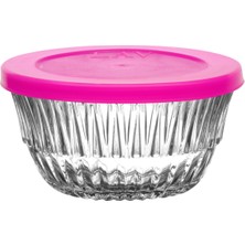 Lav Alinda Cam Saklama Kabı 6'lı Küçük Boy 215 ml Yuvarlak Pembe Plastik Kapaklı (Kahvaltılık )