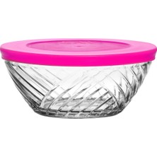 Lav Elis Cam Saklama Kabı 6'lı Küçük Boy 320 ml Yuvarlak Pembe Plastik Kapaklı