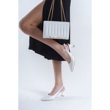 Zlato Beyaz Arkası Açık Topuklu Stiletto Ayakkabı ve Çanta Kombini
