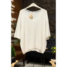 V Yaka Selanik Örgü Merserize Salaş Oversize Bluz