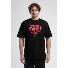 ECKO UNLTD Oculus Siyah Bisiklet Yaka Baskılı Oversize Erkek Tshirt