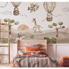 Wall Decorium Uçan Balonlar ve Zürafa Safari Çocuk Odası Duvar Kağıdı