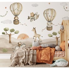 Wall Decorium Uçan Balonlar ve Zürafa Safari Çocuk Odası Duvar Kağıdı
