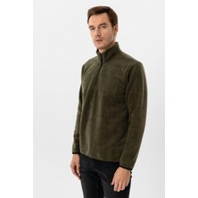 Süvari Yarım Fermuarlı Yaka Polar Yeşil Erkek Sweatshirt