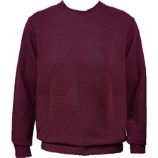 Süvari Bol Kesim O Yaka Kapitone Etnik Desenli Bordo Sweatshirt