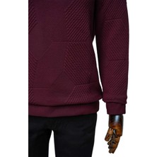 Süvari Bol Kesim O Yaka Kapitone Etnik Desenli Bordo Sweatshirt