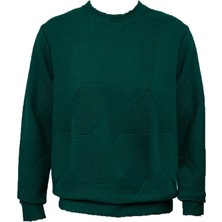 Süvari Bol Kesim O Yaka Kapitone Etnik Desenli Yeşil Sweatshirt