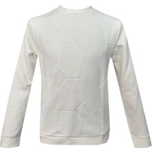 Süvari Bol Kesim O Yaka Kapitone Etnik Desenli Beyaz Sweatshirt