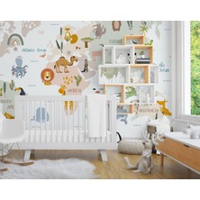 Wall Decorium Eğitici Dünya Haritası Sevimli Hayvanlar Çocuk Odası Duvar Kağıdı