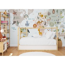 Wall Decorium Eğitici Dünya Haritası Sevimli Hayvanlar Çocuk Odası Duvar Kağıdı