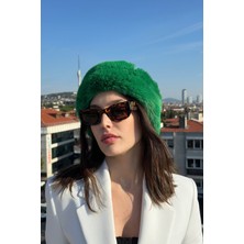 Suni Kürk Kadın Kışlık Yeşil Peluş Mıknatıslı Yumuşak Luxury Boyunluk