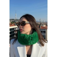 Suni Kürk Kadın Kışlık Yeşil Peluş Mıknatıslı Yumuşak Luxury Boyunluk