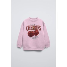 The Champ Clothing Pembe Çocuk Cherries Baskılı Bisiklet Yaka Basic Sweatshirt