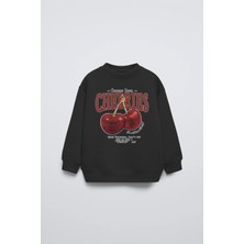 The Champ Clothing Siyah Çocuk Cherries Baskılı Bisiklet Yaka Basic Sweatshirt